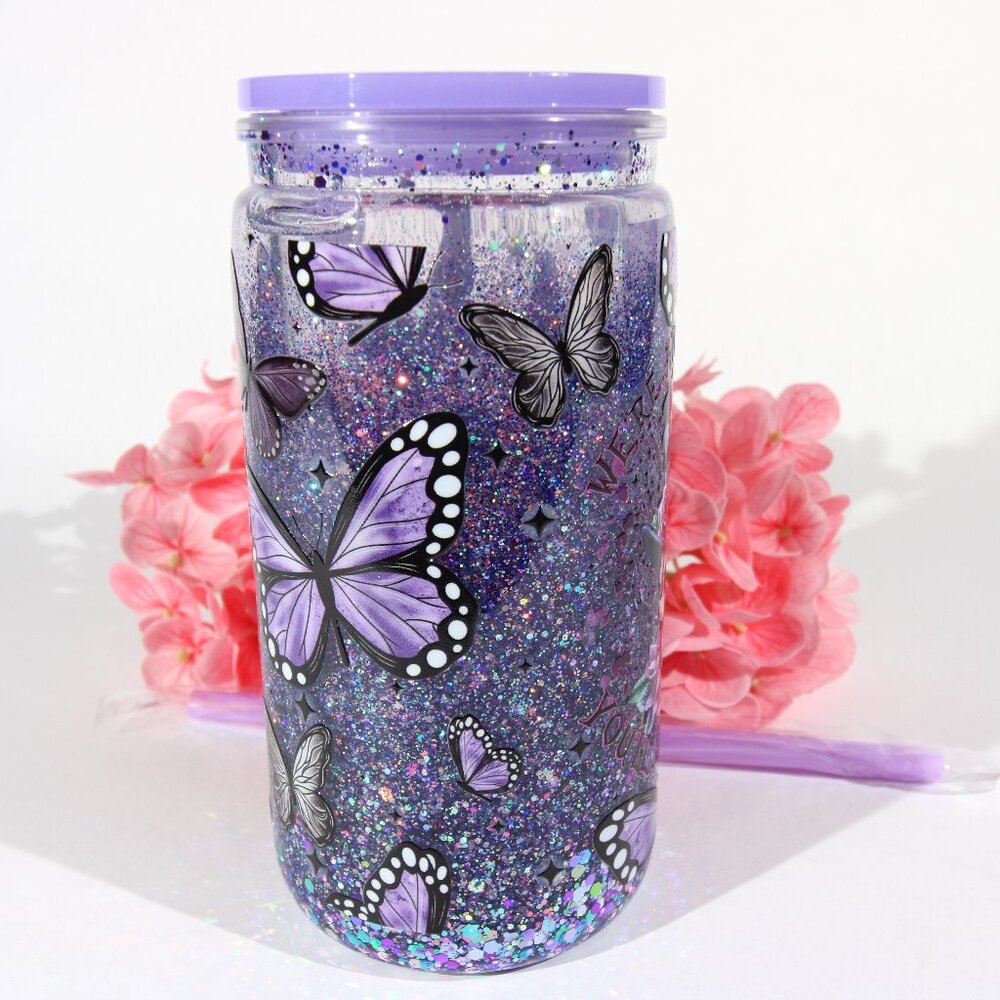 16oz Skeleton Custom Acrylic Snow Globe with Multi-Color Holographic Glitter Cup - Picture 5 of 8